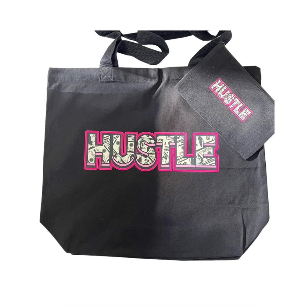 Black “HUSTLE” Money Print Tote Bag & Pouch Set – Custom DTF Design